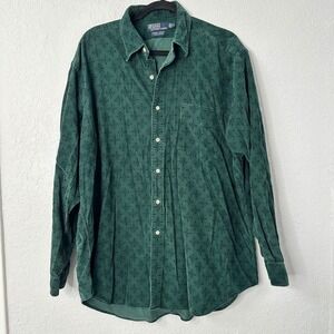 Vintage Polo Ralph Lauren Lowell Sport Corduroy Shirt XL Green Print 90s Grunge